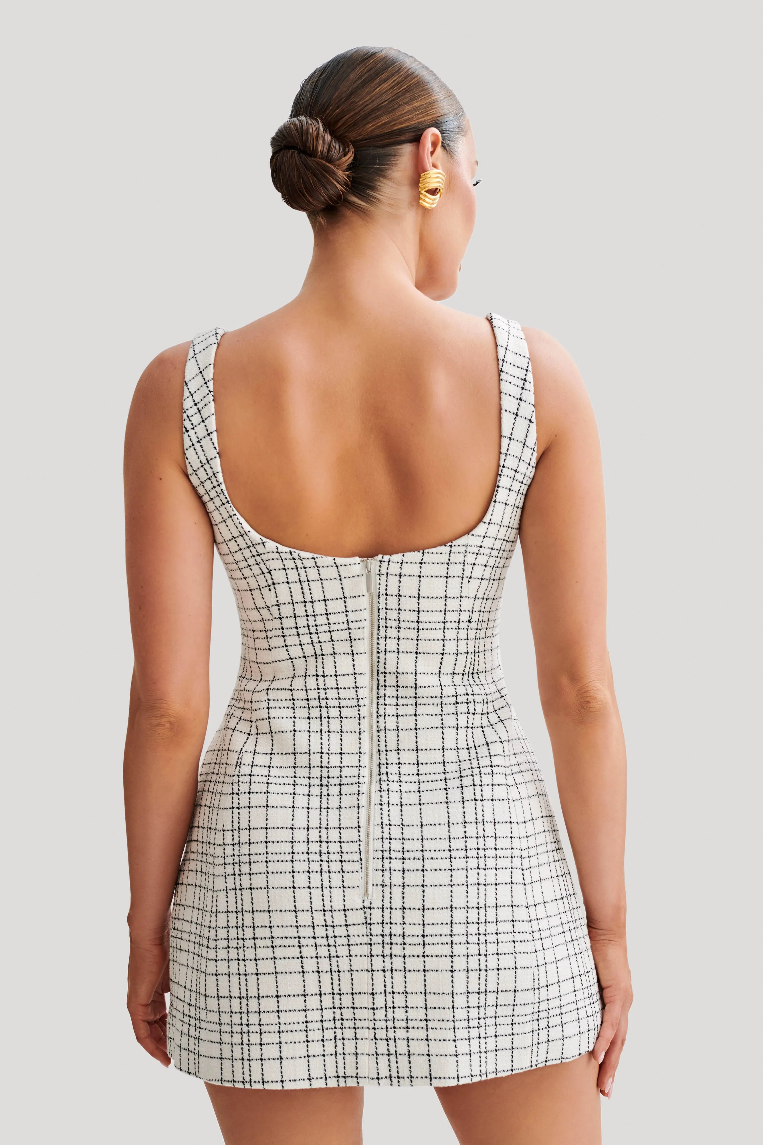Beth Tweed Mini Dress - White Check Simple yet chic gown Boho Mood