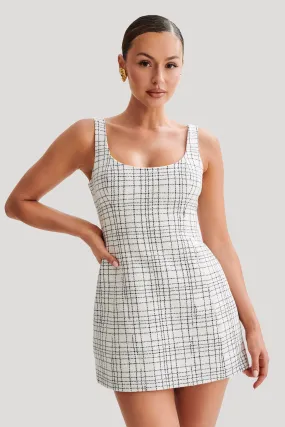 Daily Essential Romantic date dress Beth Tweed Mini Dress - White Check
