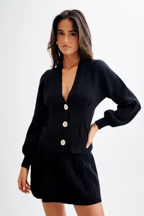 Long Lasting Shape Retention Non Bulky Design Beverly Knit Cinched Cardigan - Black