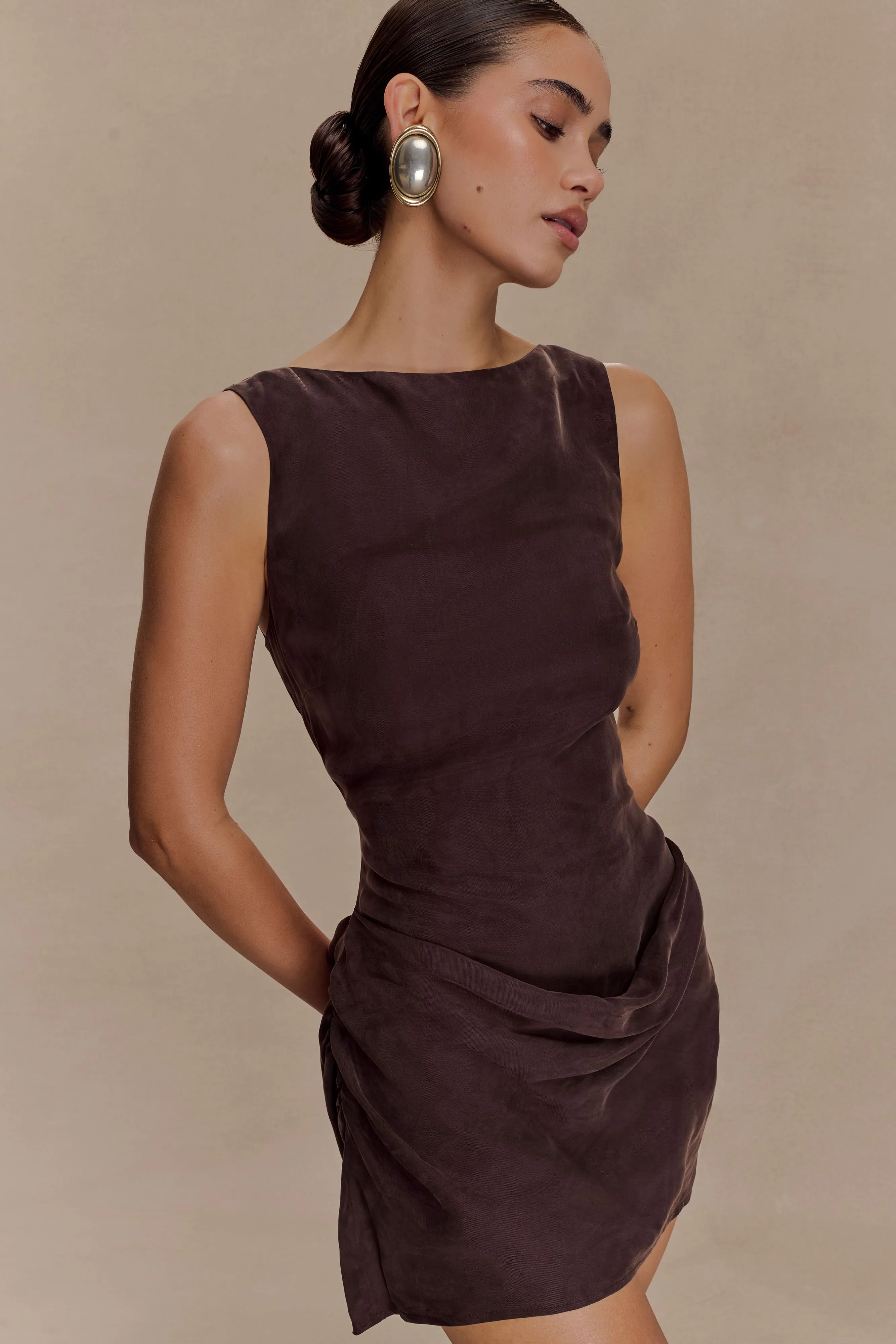 AntiPillTreatment Light Cloud Bexley Draped Mini Dress - Dark Chocolate
