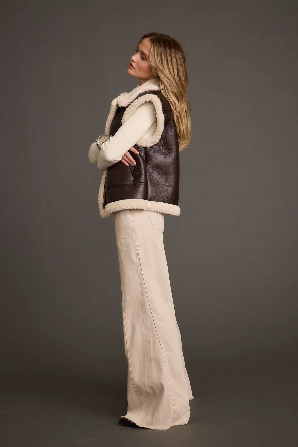 Bighorn Oversized Sherpa Vegan Leather Vest LowImpact Manufacturing