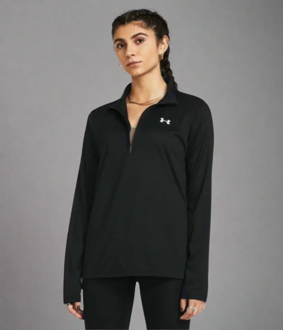 Soft Inner Lining Simple Dress Black  1/2 Zip Tech Top