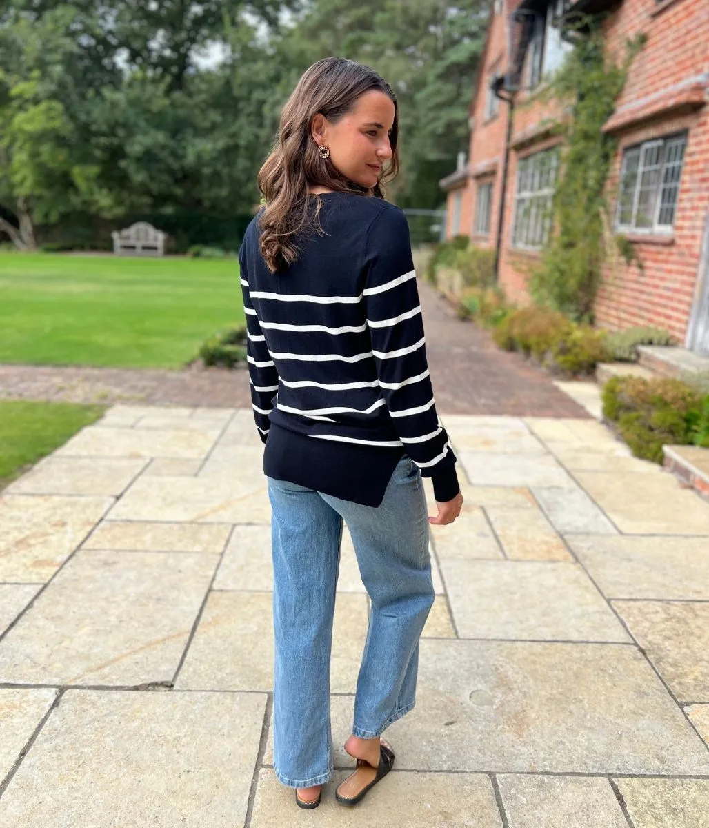 Black & White Stripe Fine Knit Jumper Light Fit