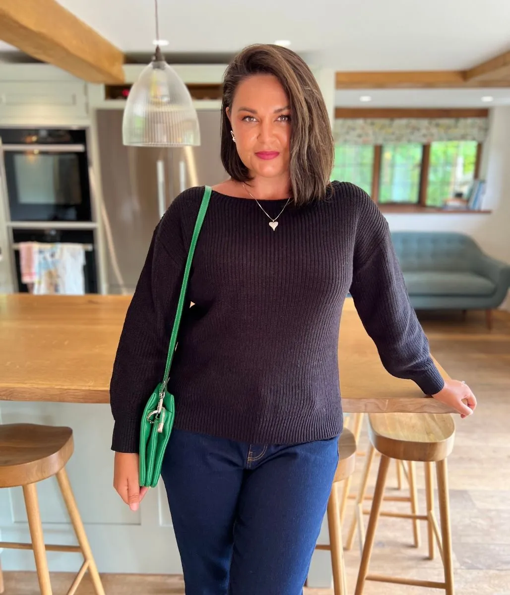 Smart Look Black Boat Neck Knitted Jumper