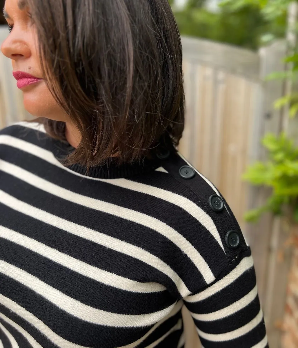 Machine washable Black Breton Striped Jumper