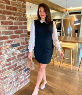 Breathable Style Sporty Comfort Black Collared Gold Fleck Contrast Shift Dress