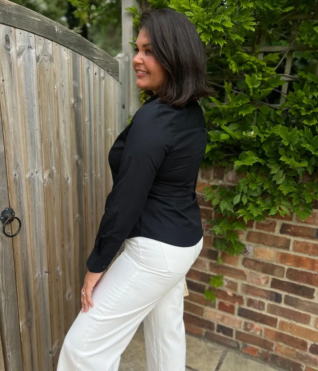 Black Cotton Rich Stretchy Fitted Shirt Comfortable Style