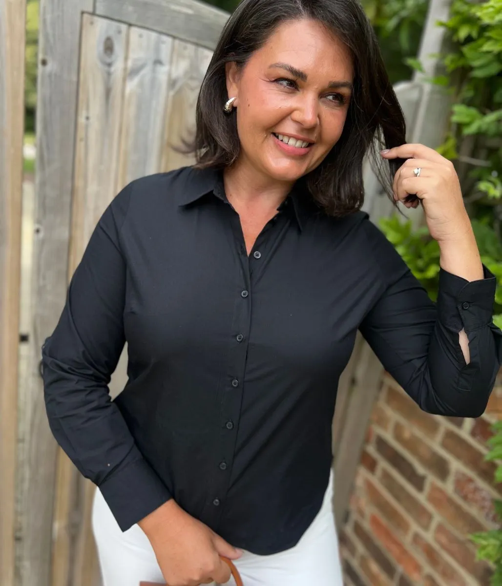 sporty wear QuickPackable Design Black Cotton Rich Stretchy Fitted Shirt