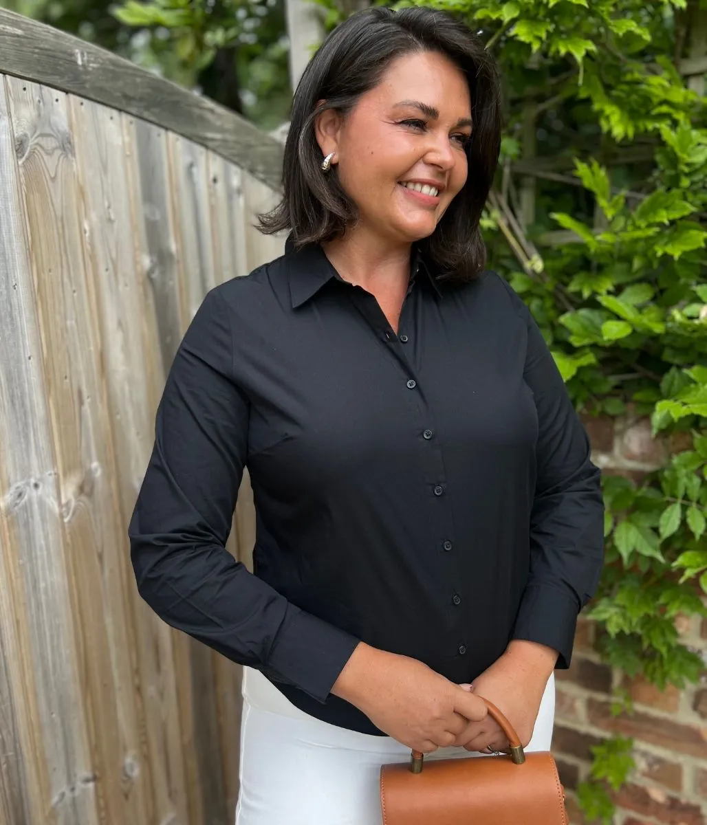AbrasionResistantClothing StretchWaistband Black Cotton Rich Stretchy Fitted Shirt