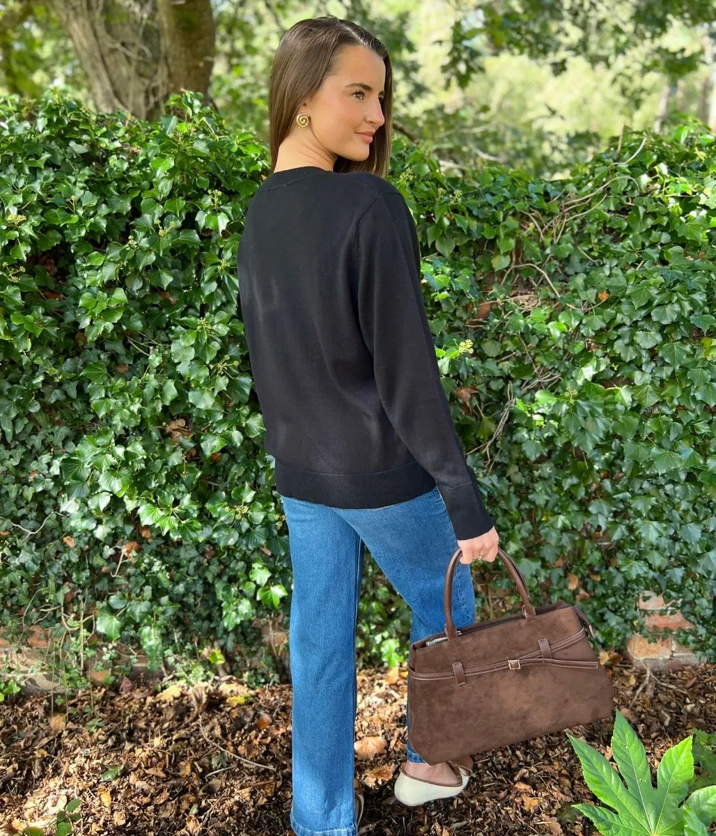 Black Fine Merino Wool Jumper Comfy Feel Casual Ease