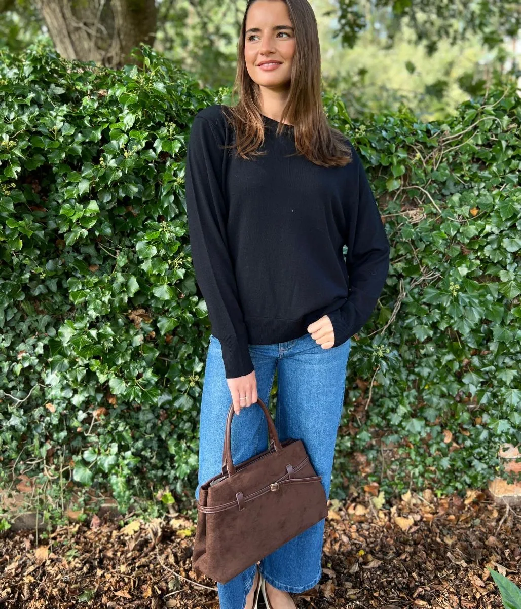 Black Fine Merino Wool Jumper Versatile Stretch Seasonal Comfort