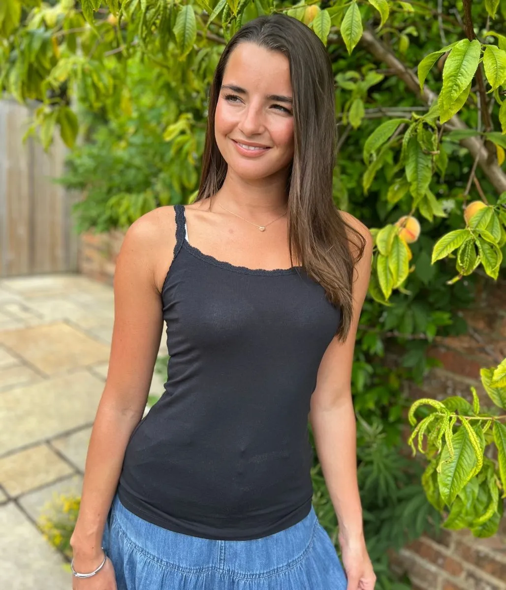Black Lace Trim Cami Top Easy Breath
