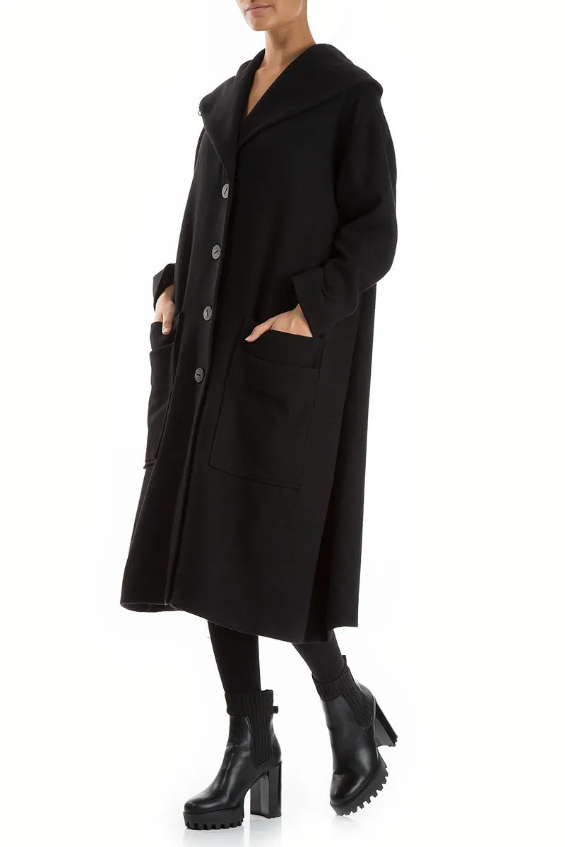 Black Light Wool Swing Coat All Weather Protection StretchableMaterial