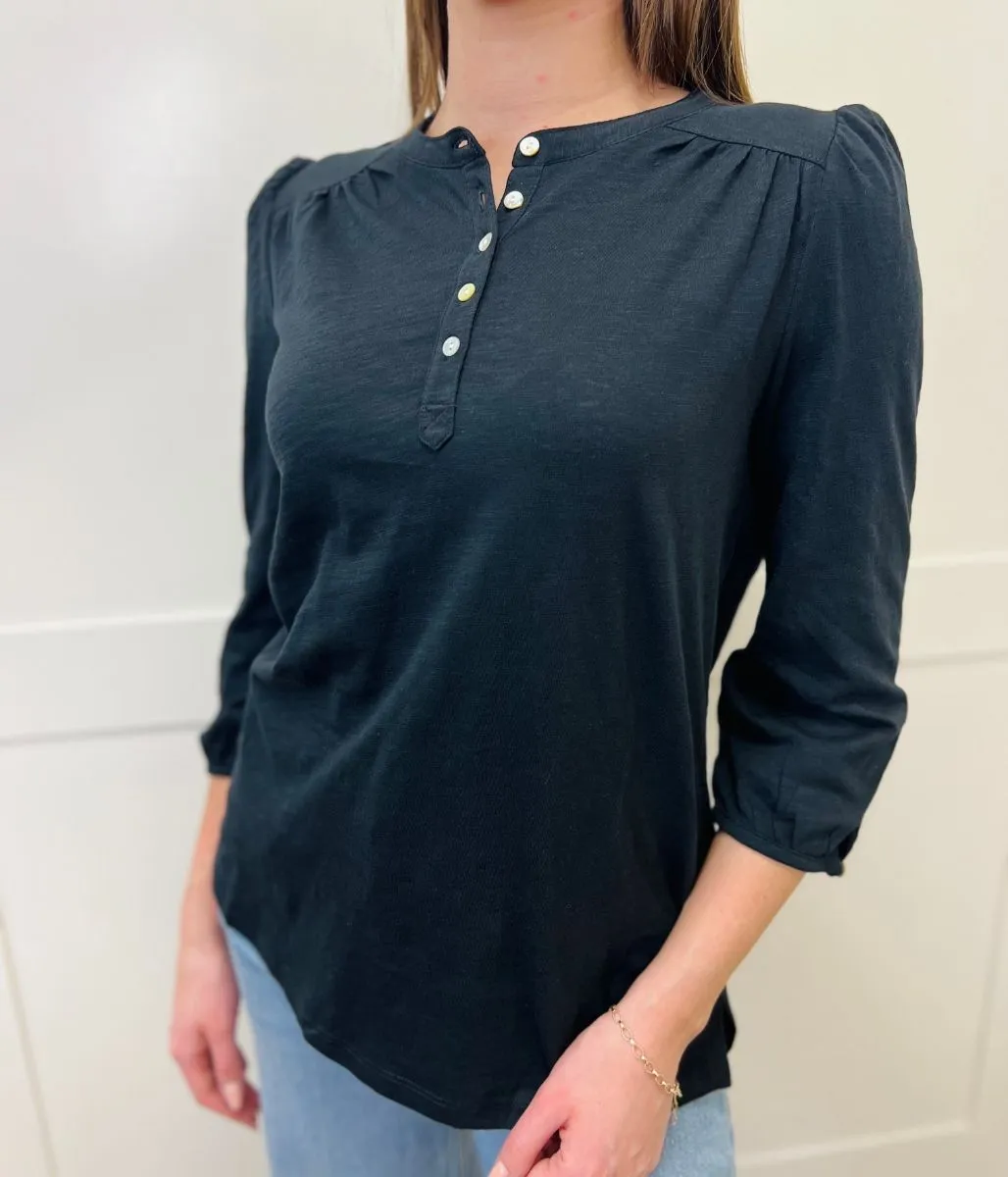 ButterySoftTexture Black Long Sleeve Henley Top