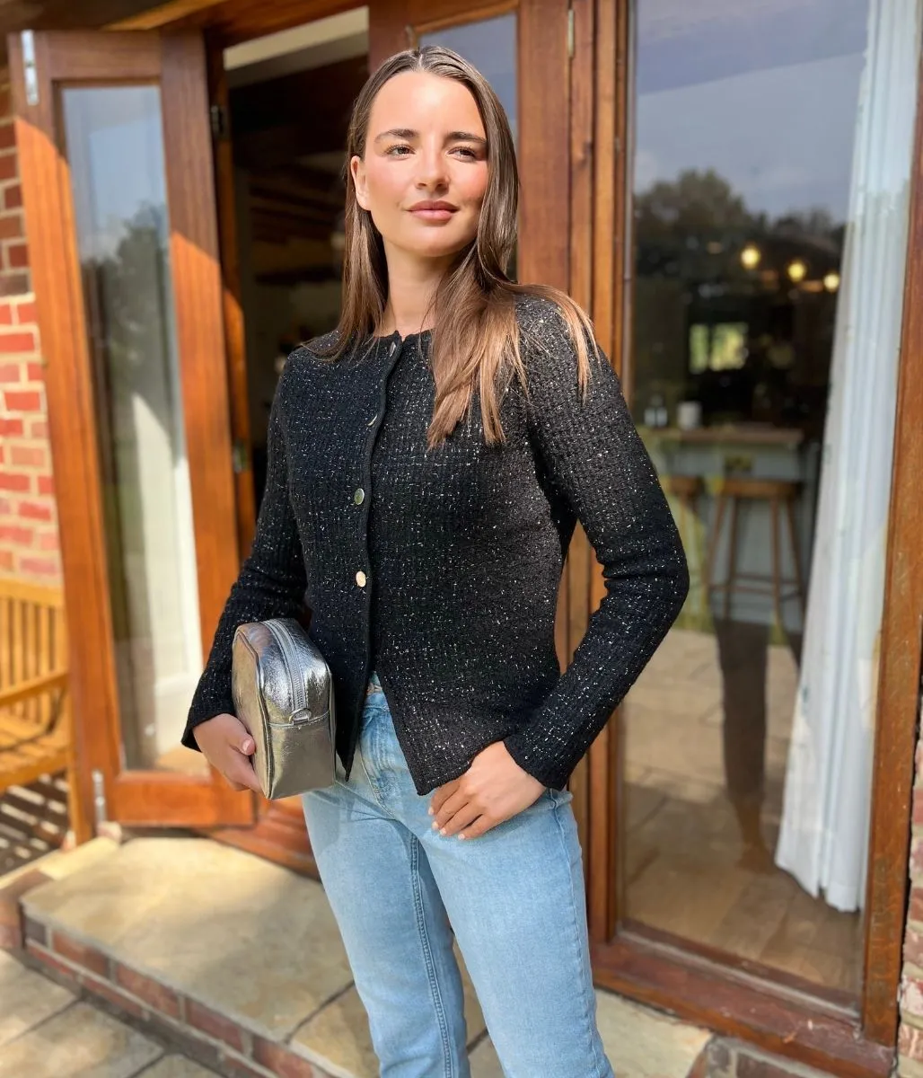 Comfy Material Black Metallic Thread Textured Cardigan