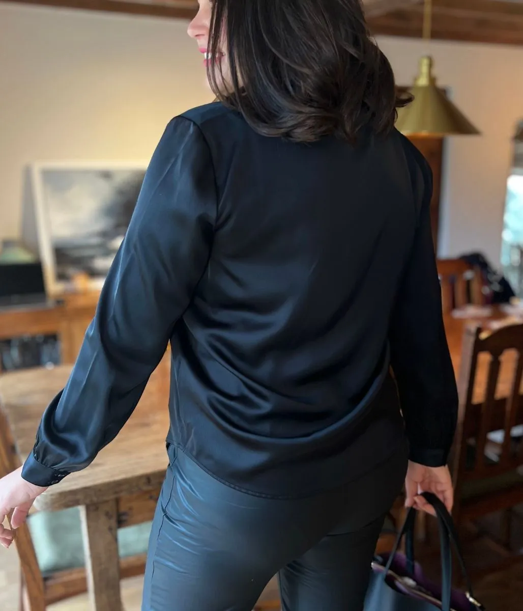 Black Millie Satin Shirt smooth zipper