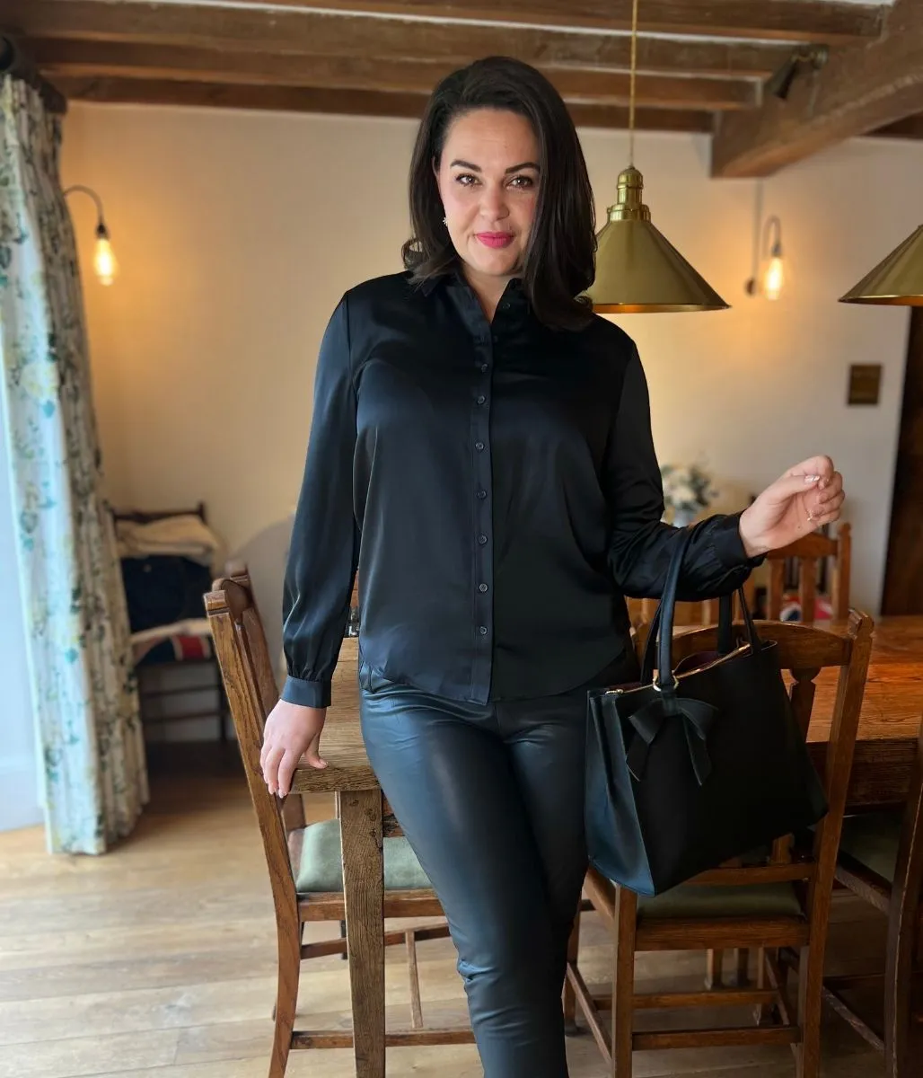 Black Millie Satin Shirt Downtown Cool SoftLining