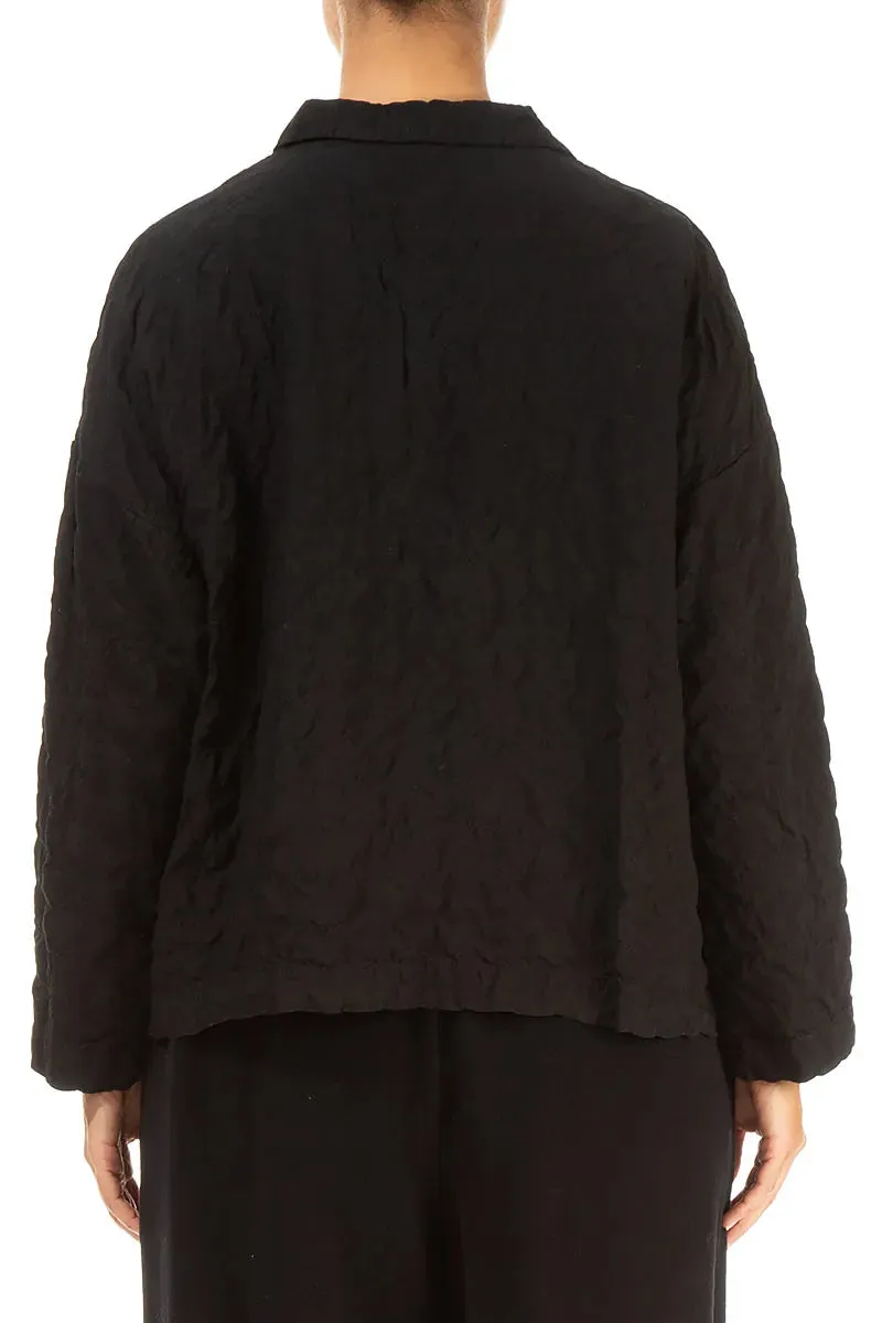 Black Pleated Silk Bamboo Jacket Double Buttons