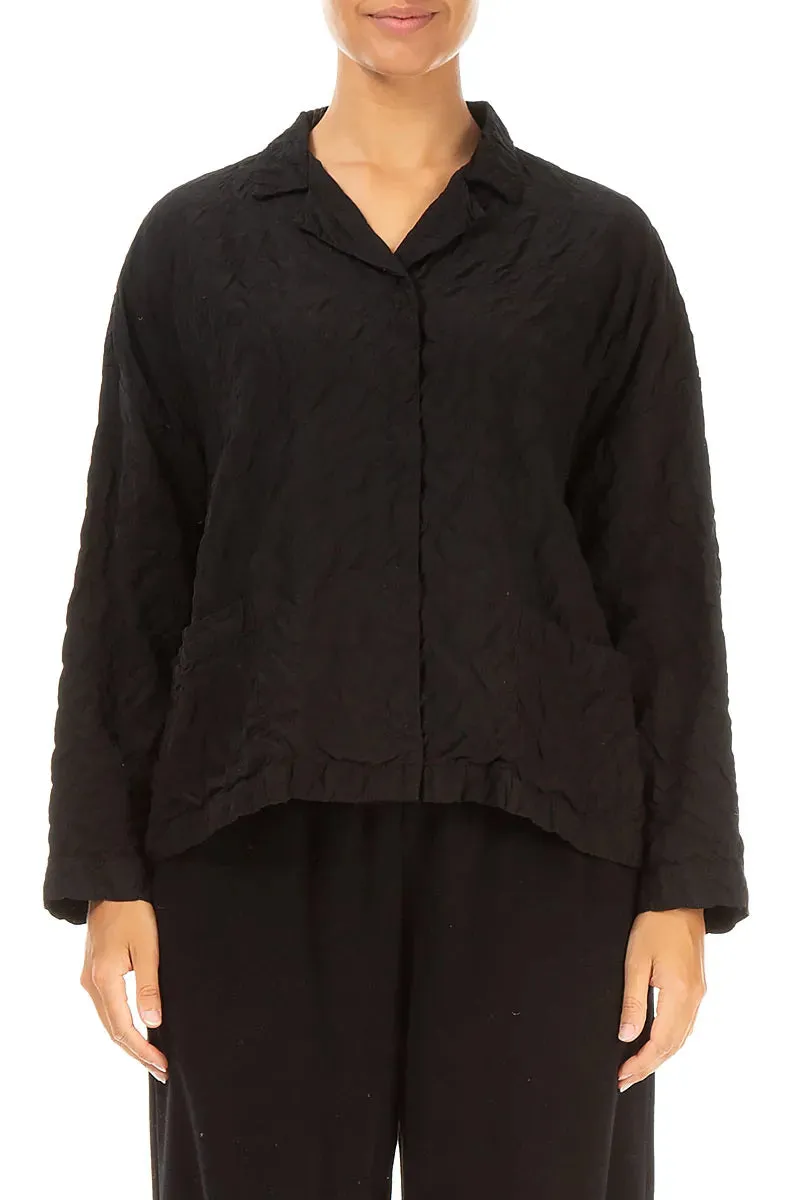 Oversized Silhouette Black Pleated Silk Bamboo Jacket