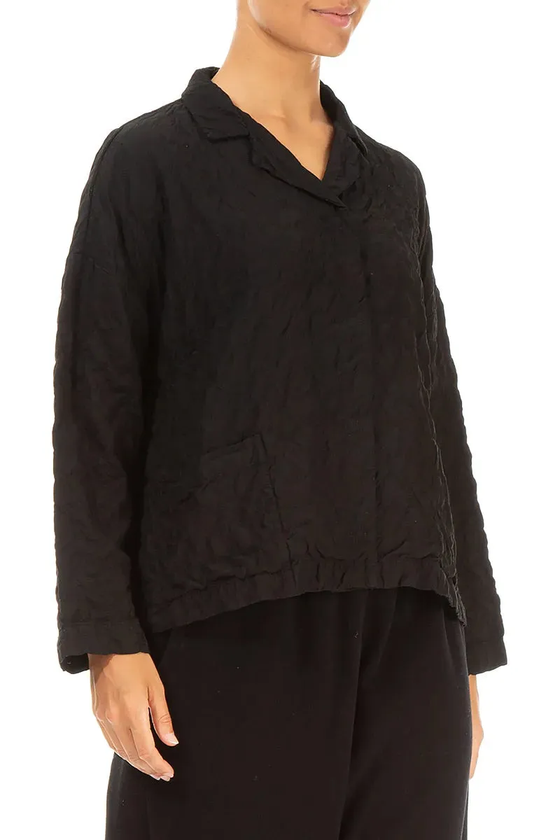 retro look Ergonomic Shoulder Fit Black Pleated Silk Bamboo Jacket