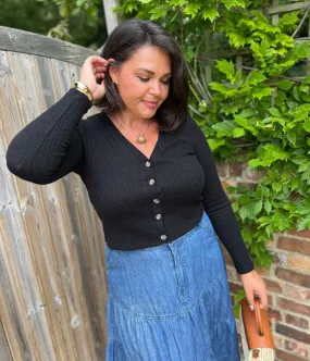 Quick Change Black Ribbed Buttoned Cardigan