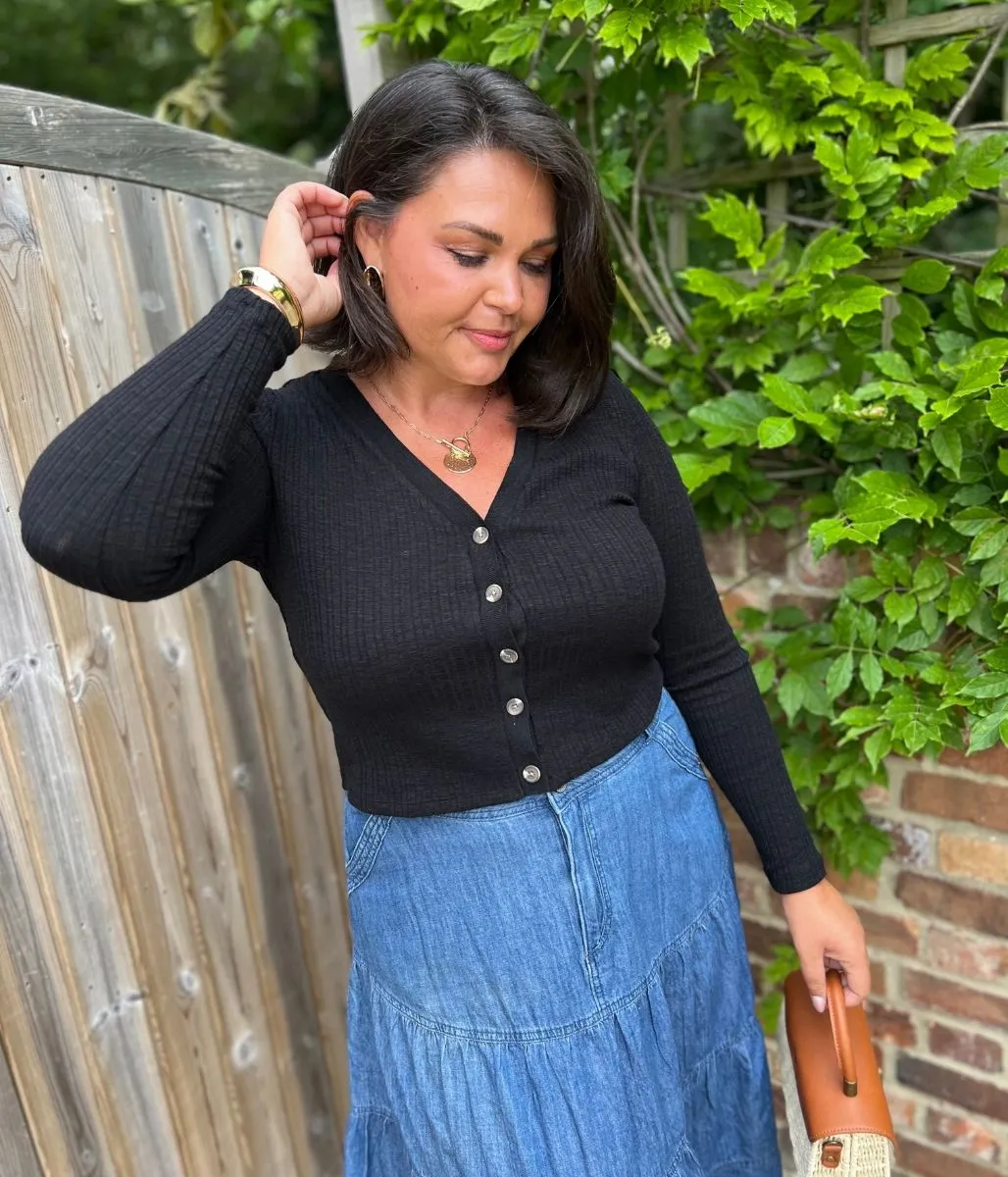 Quick Change Black Ribbed Buttoned Cardigan