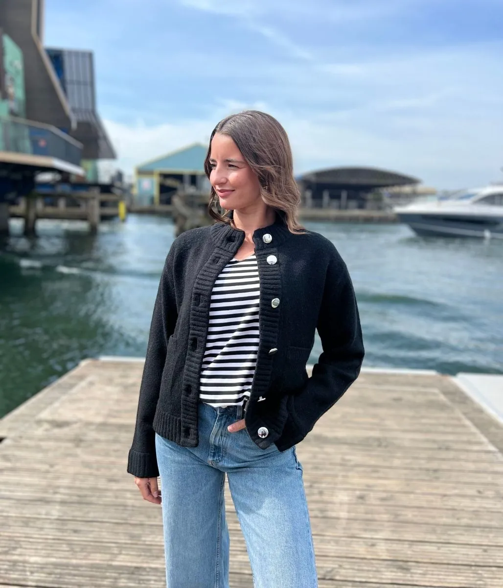 Luxe Wear Black Ribbed Detail Cardigan