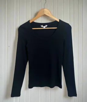 Black Ribbed Long Sleeve Top winter clothing Japan Neat