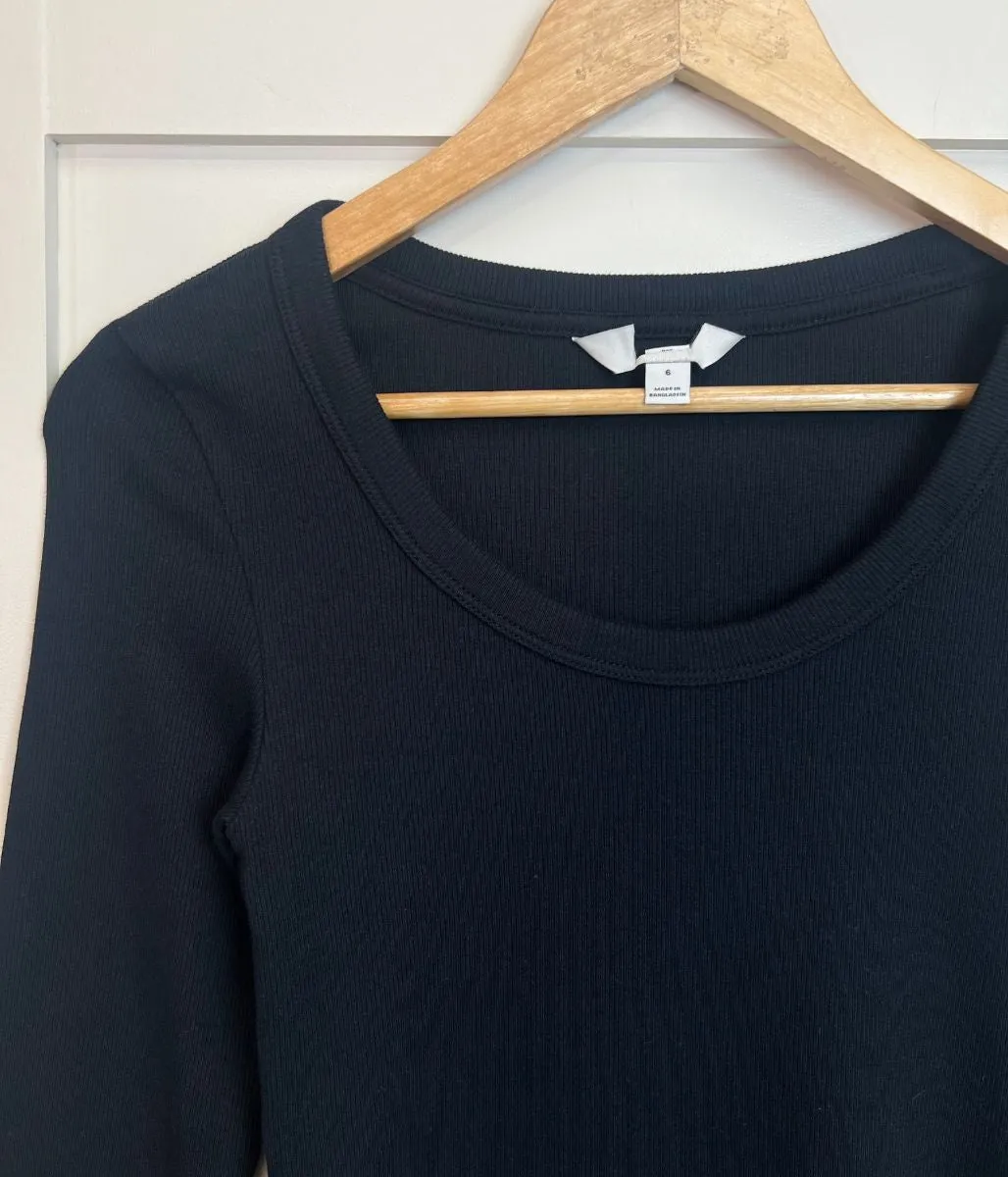 Black Ribbed Long Sleeve Top NonRestrictive Movement EcoFriendlyTextiles