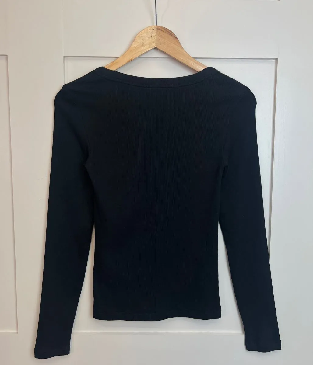 Black Ribbed Long Sleeve Top MultiPanelCut Colorfast Dye
