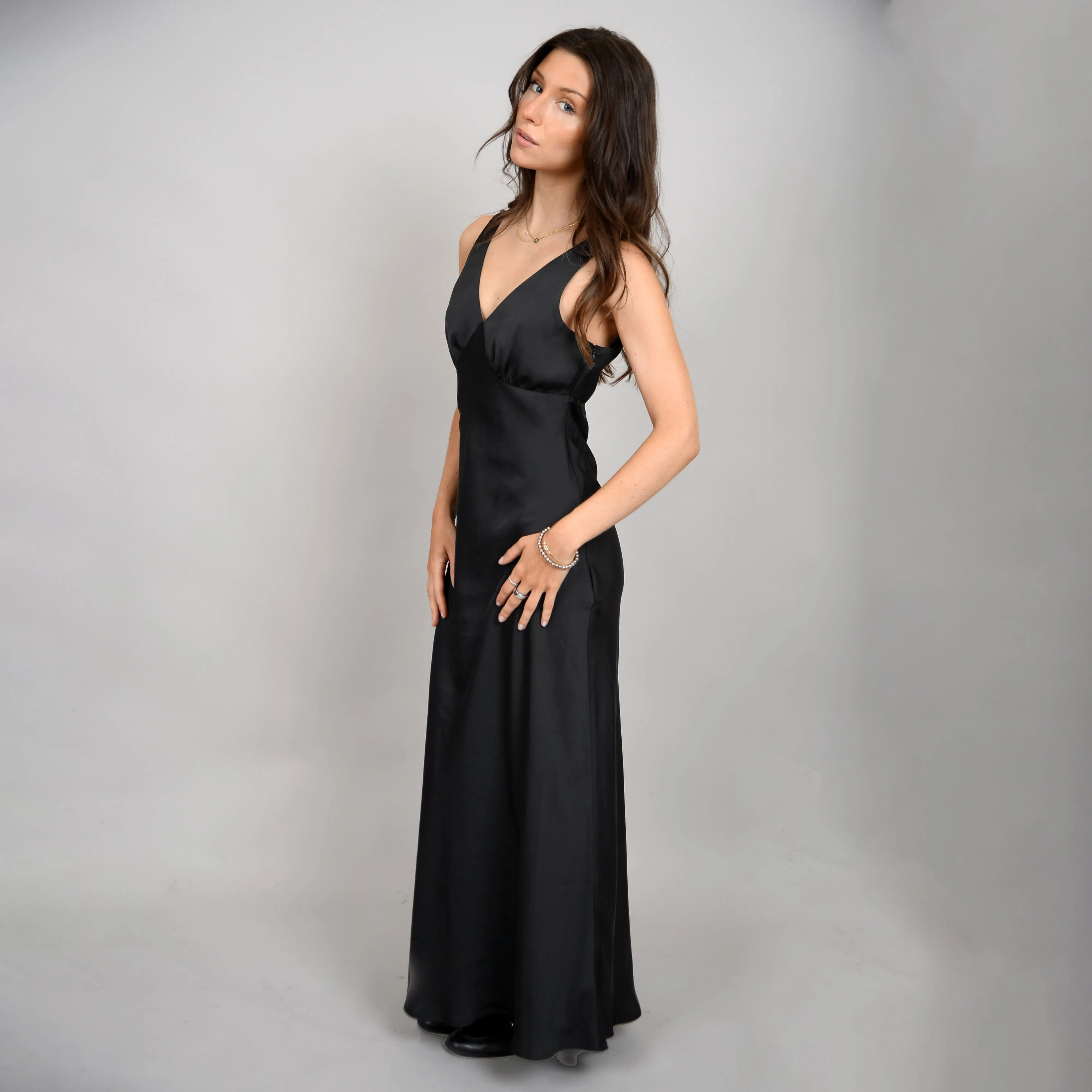 BLACK SILKY MAXI DRESS Perfect for Layering