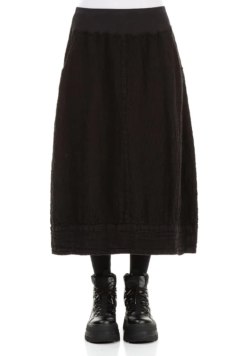 Black Textured Linen Midi Skirt Tear Resistant Evening Outing