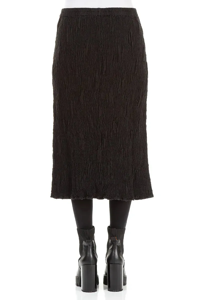 Black Textured Silk Linen Pencil Skirt Easy Fit Unique Feature