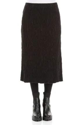 Teen Fashion Black Textured Silk Linen Pencil Skirt
