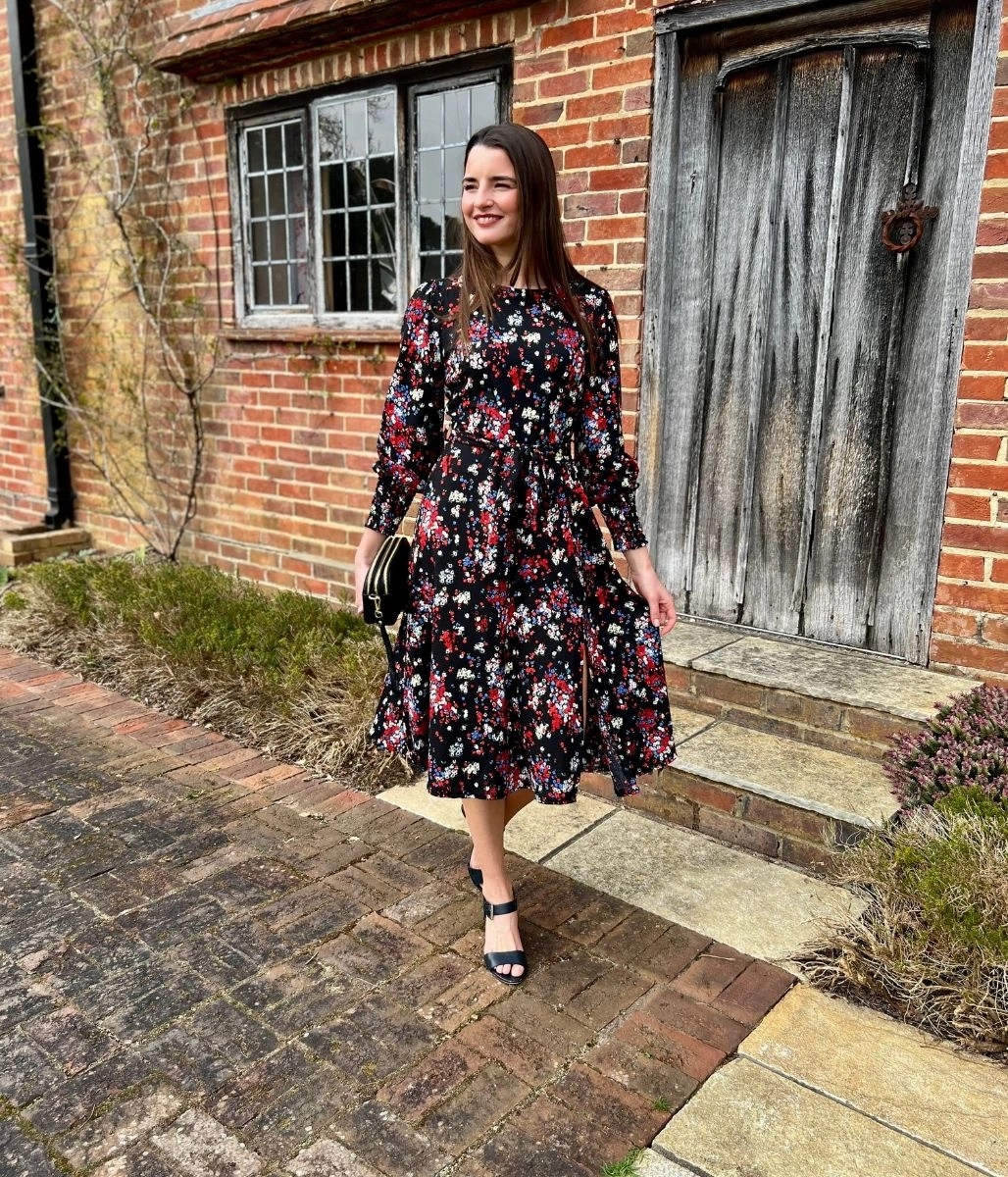 Black Ditsy Flower Print Dress Adjustable Straps