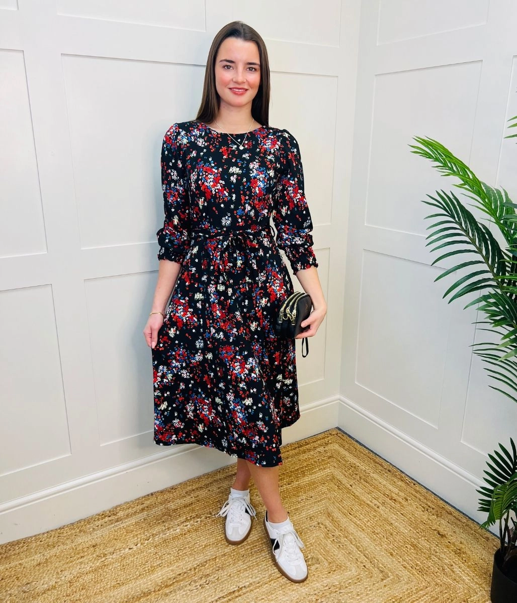 Summer Friendly Cool Simplicity Black Ditsy Flower Print Dress