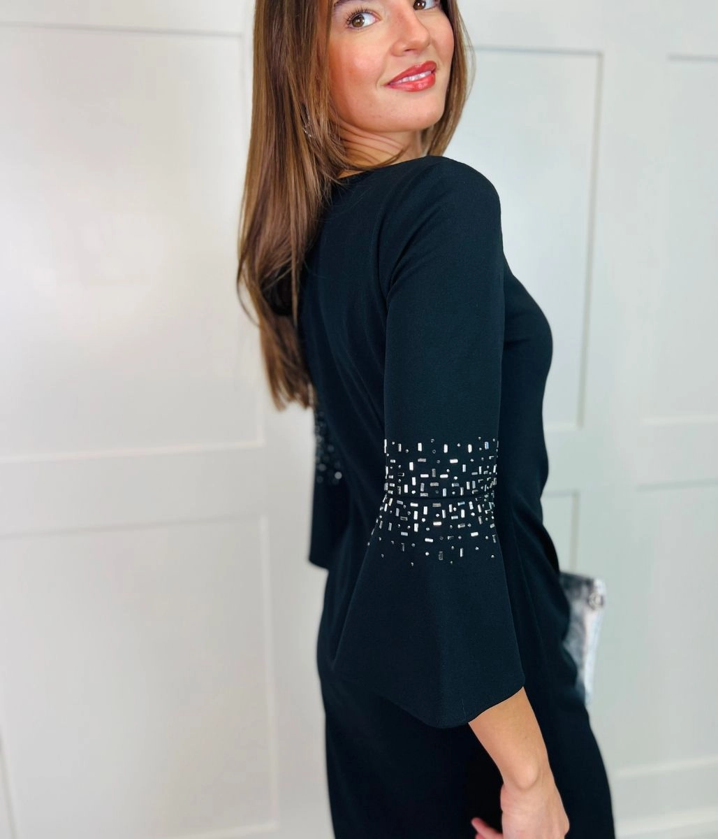 Black Studded Bell Sleeve Dress Love Glow Subtle Stitch