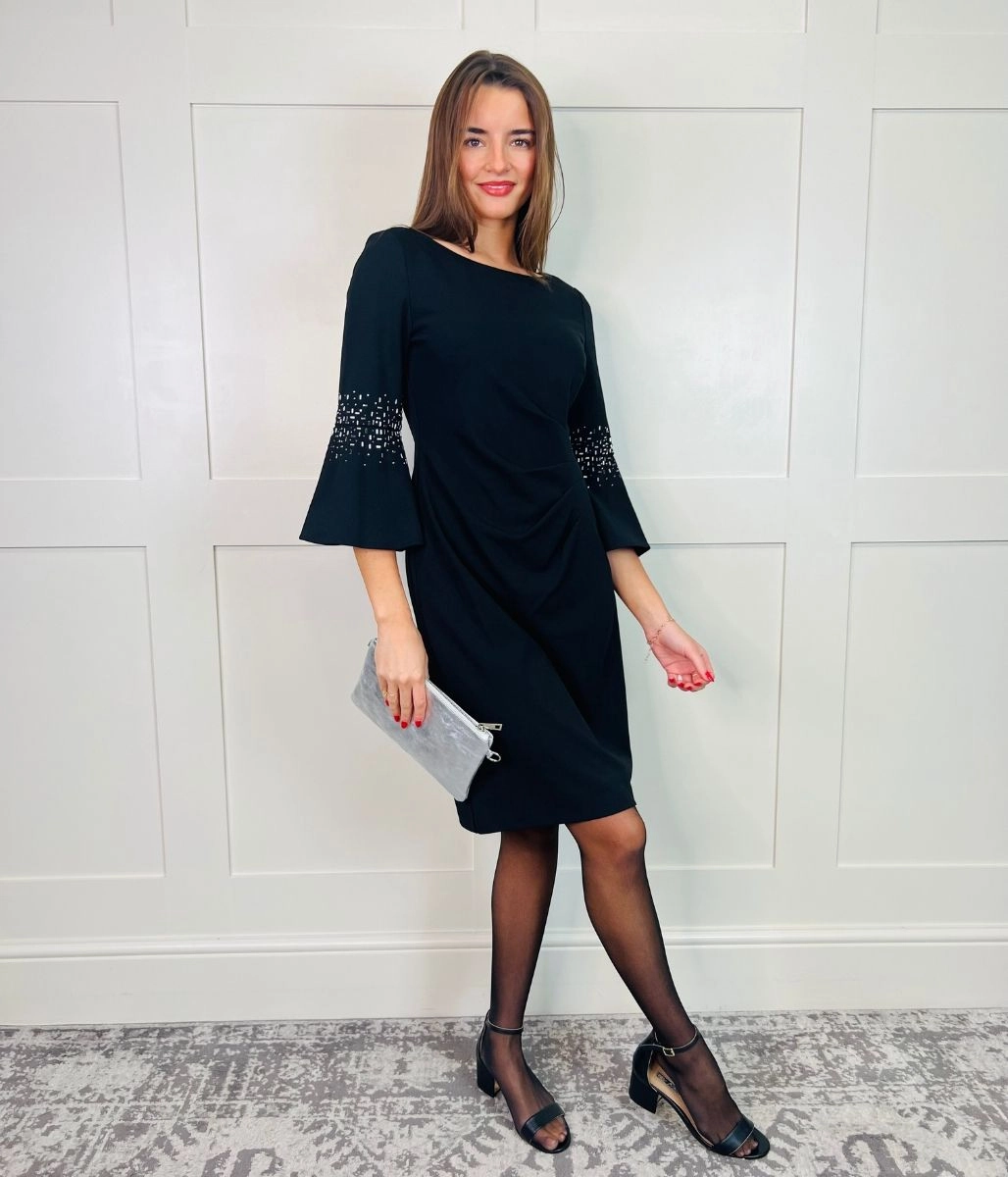 Elegant Look Effortless weekend dress Black Studded Bell Sleeve Dress