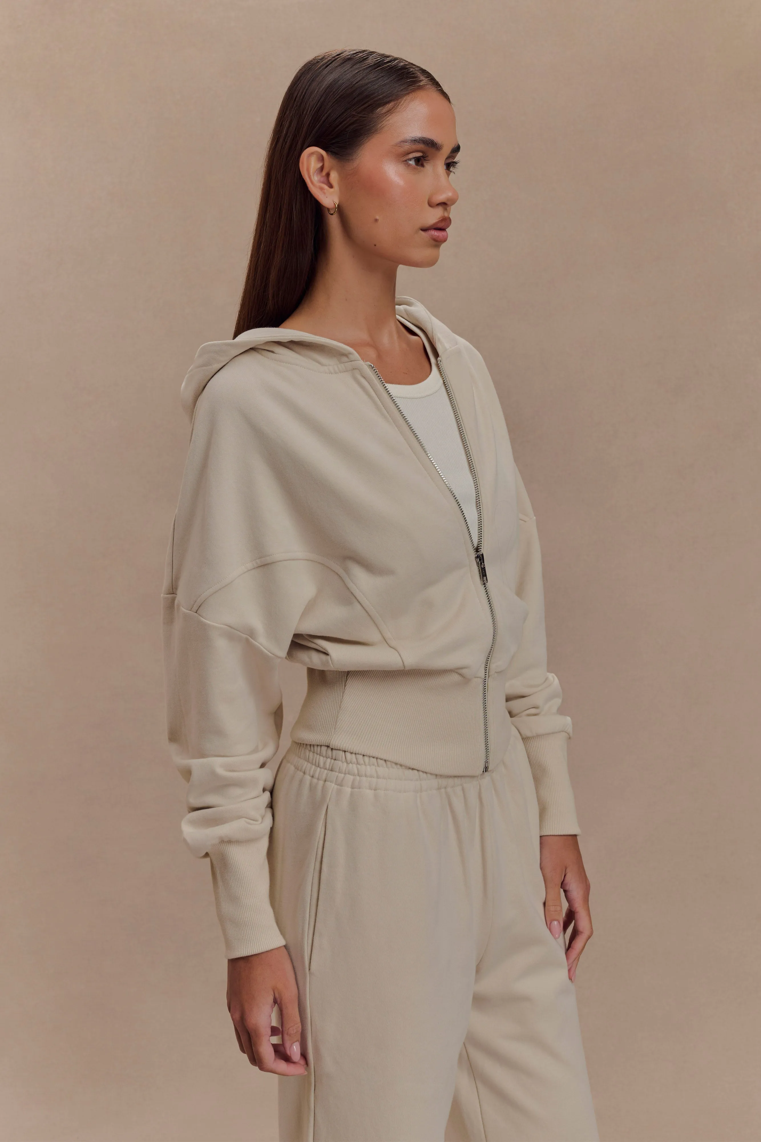 Blake Zip Front Hoodie - Stone Neutral Style Compression Storage