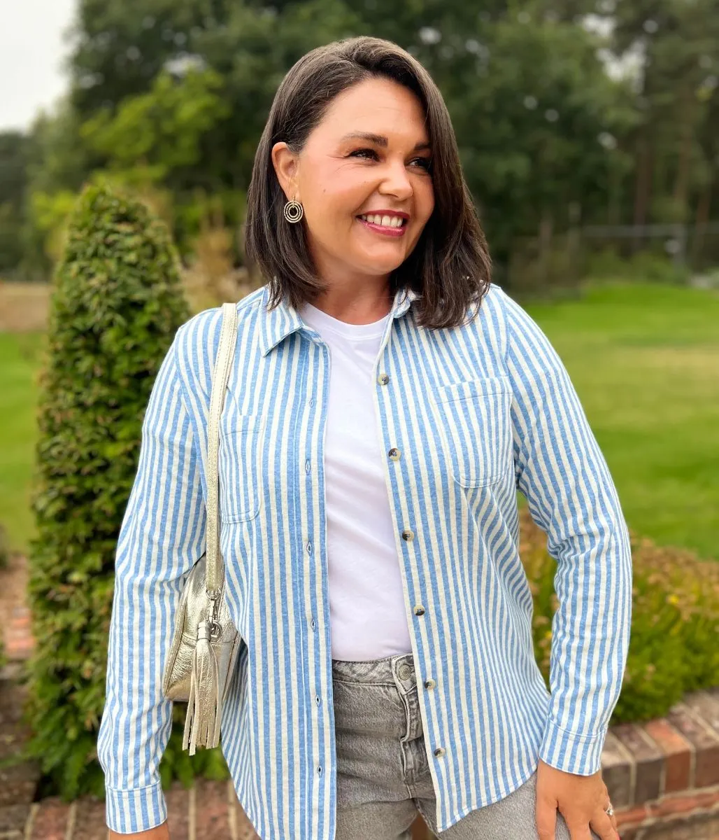 Blue Striped Thick Jersey Shirt Reinforced Hem