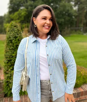 Blue Striped Thick Jersey Shirt Reinforced Hem