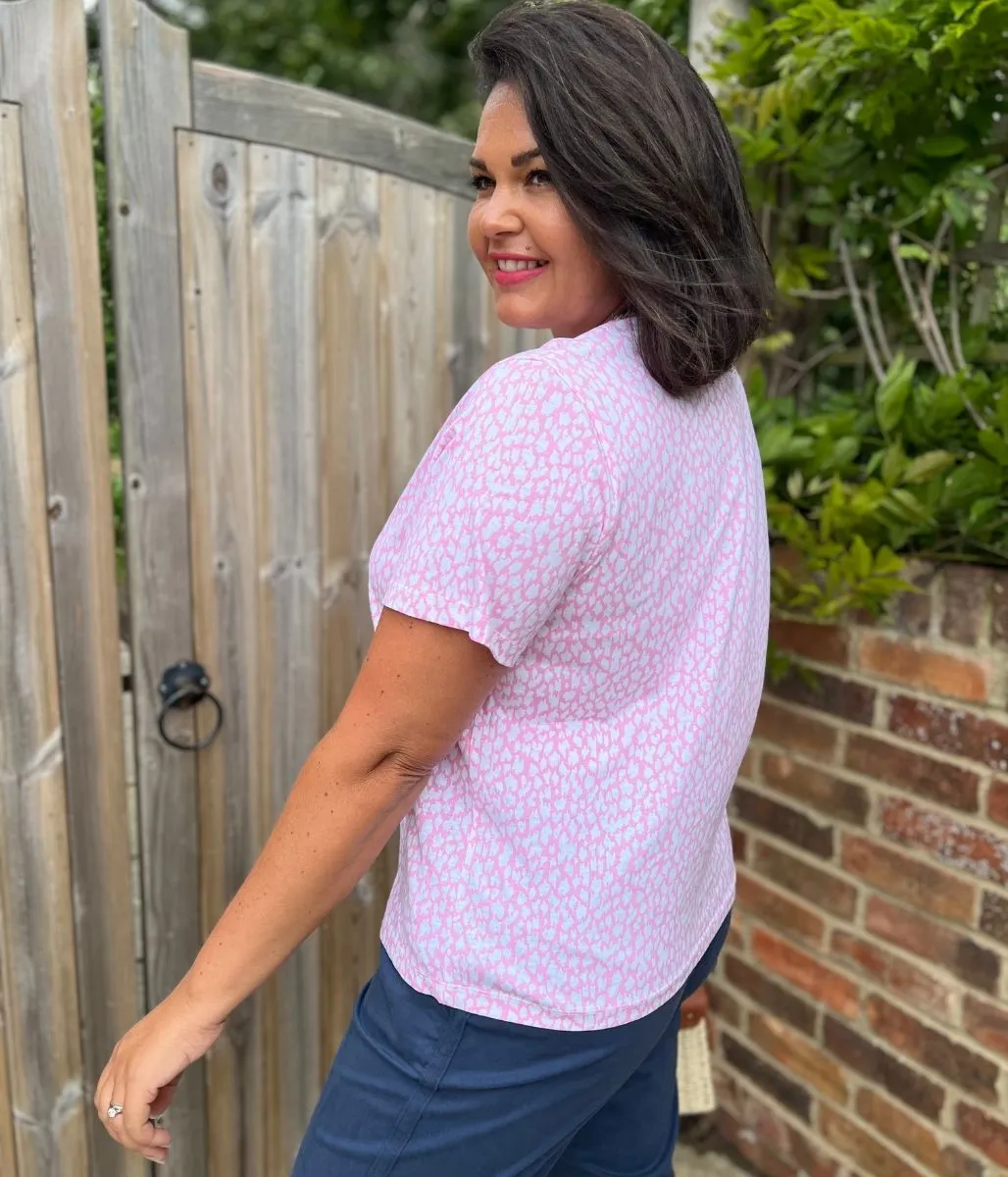Pink Print Straight Fit Cotton Tee Date Vibe