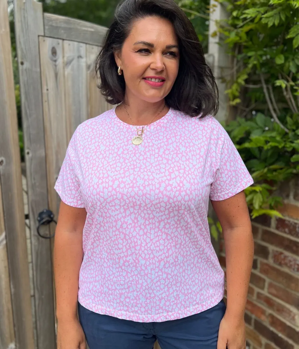 Summer Skirt Pink Print Straight Fit Cotton Tee