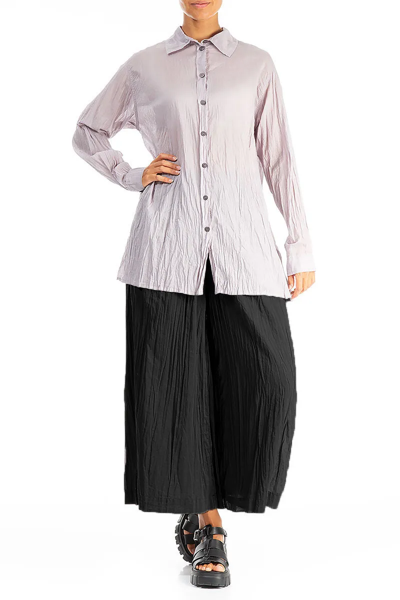 Comfort Design Timeless Comfort Wide Black Crumpled Cotton Trousers