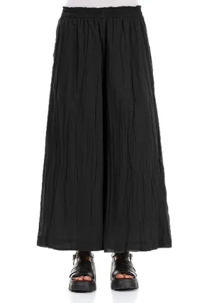 Wide Black Crumpled Cotton Trousers Stay Active