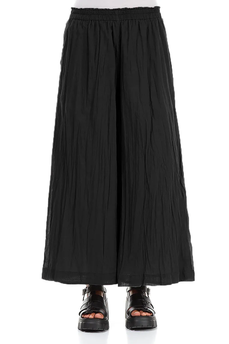 Wide Black Crumpled Cotton Trousers Stay Active