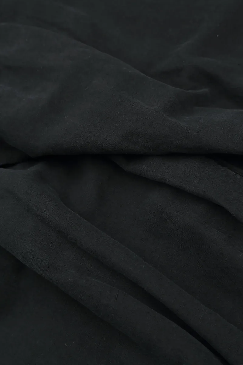 Quality Fabric Gripper Waistband Wide Black Crumpled Cotton Trousers