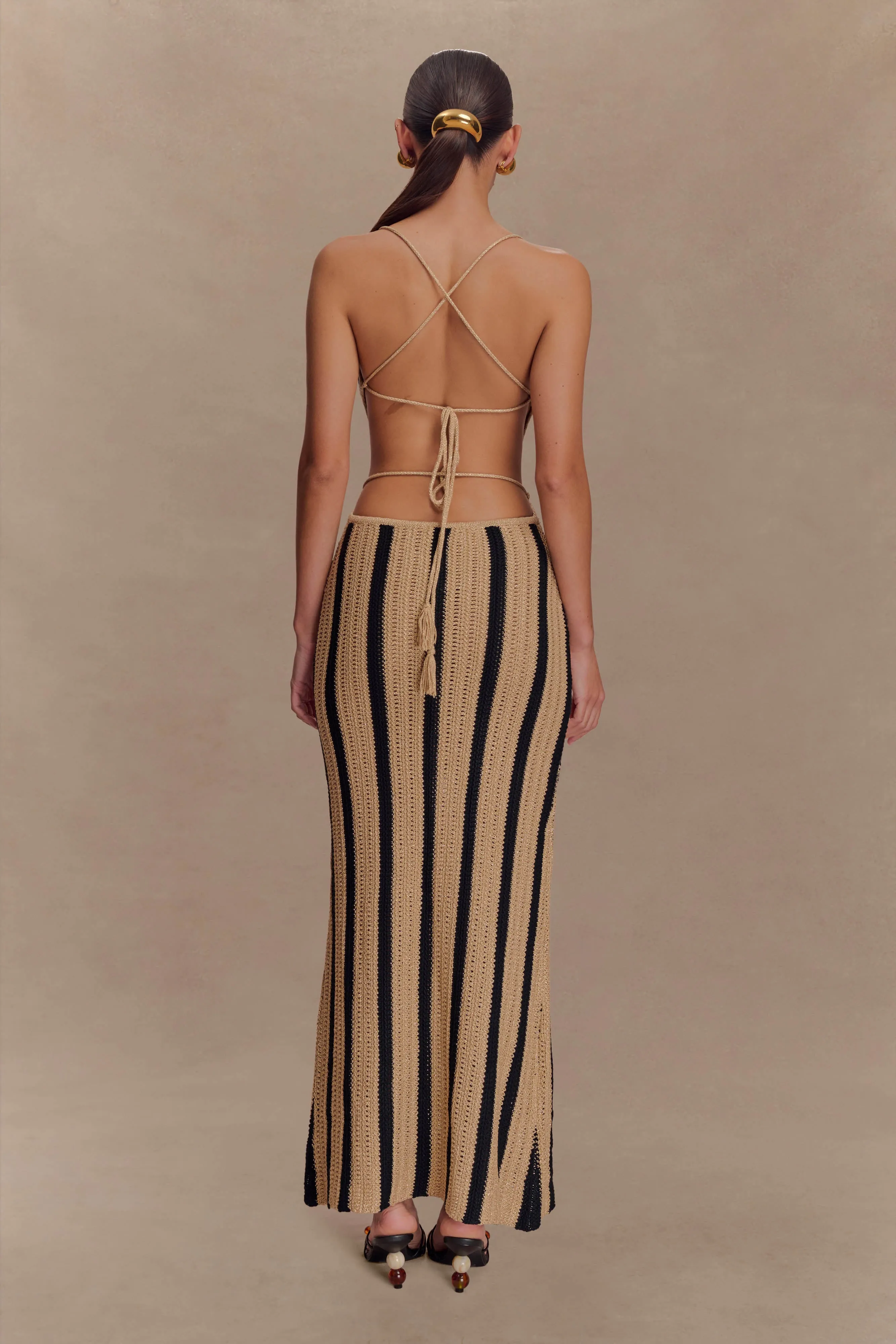 Shepherd Crochet Halter Maxi Dress - Gold/Black Stylish Cut Jewel Tones