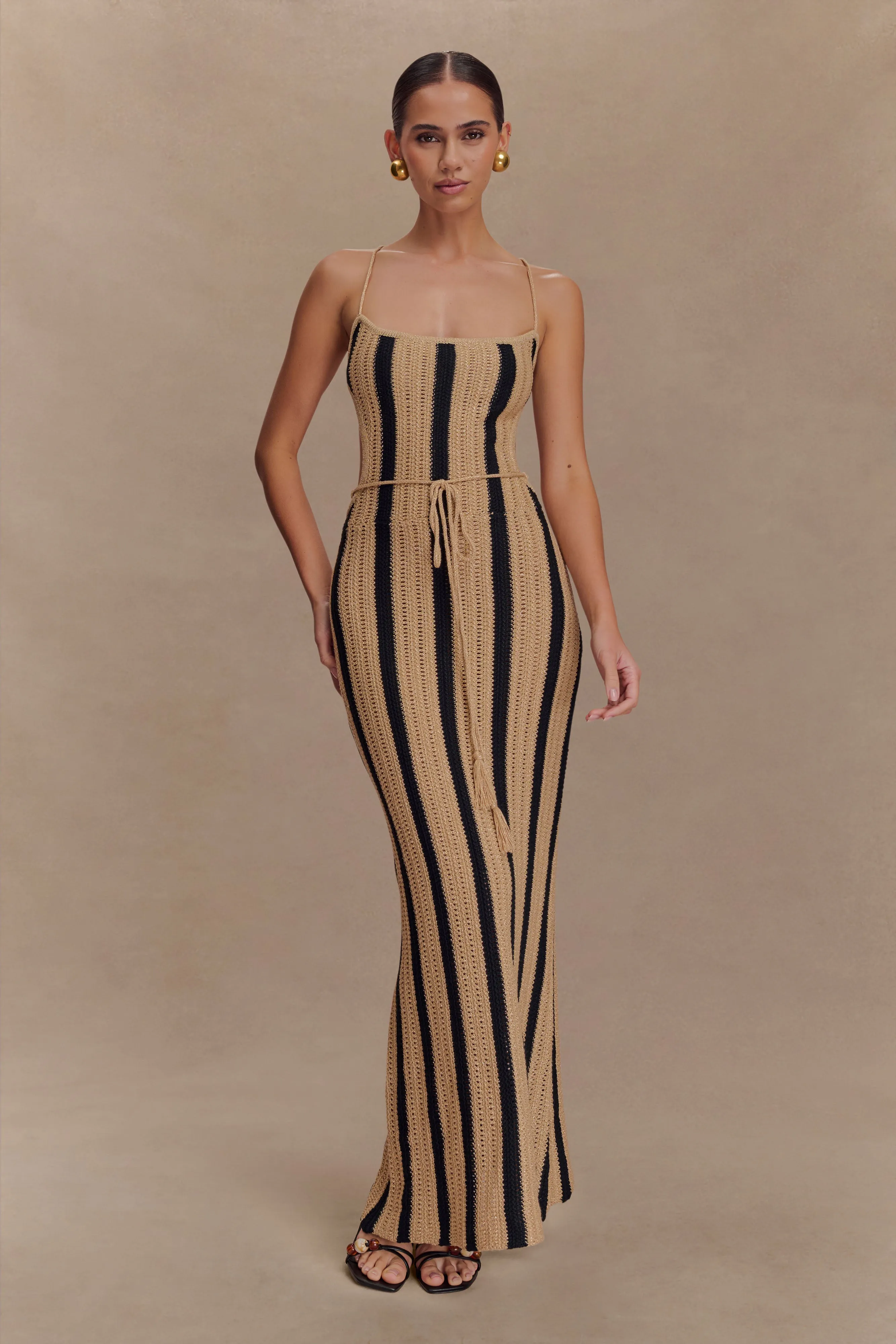 Shepherd Crochet Halter Maxi Dress - Gold/Black Refined Stitch