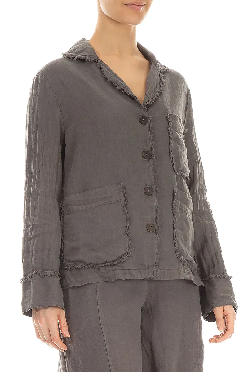 Raw Edge Three Pockets Truffle Linen Jacket Autumn Vibe Easy Fit Piece
